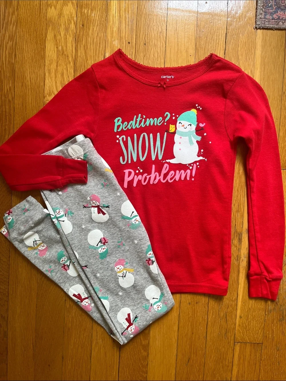 Carter’s Size 7 100% Cotton Holiday Matching Pajamas Set Snowman PJs Top & Pants